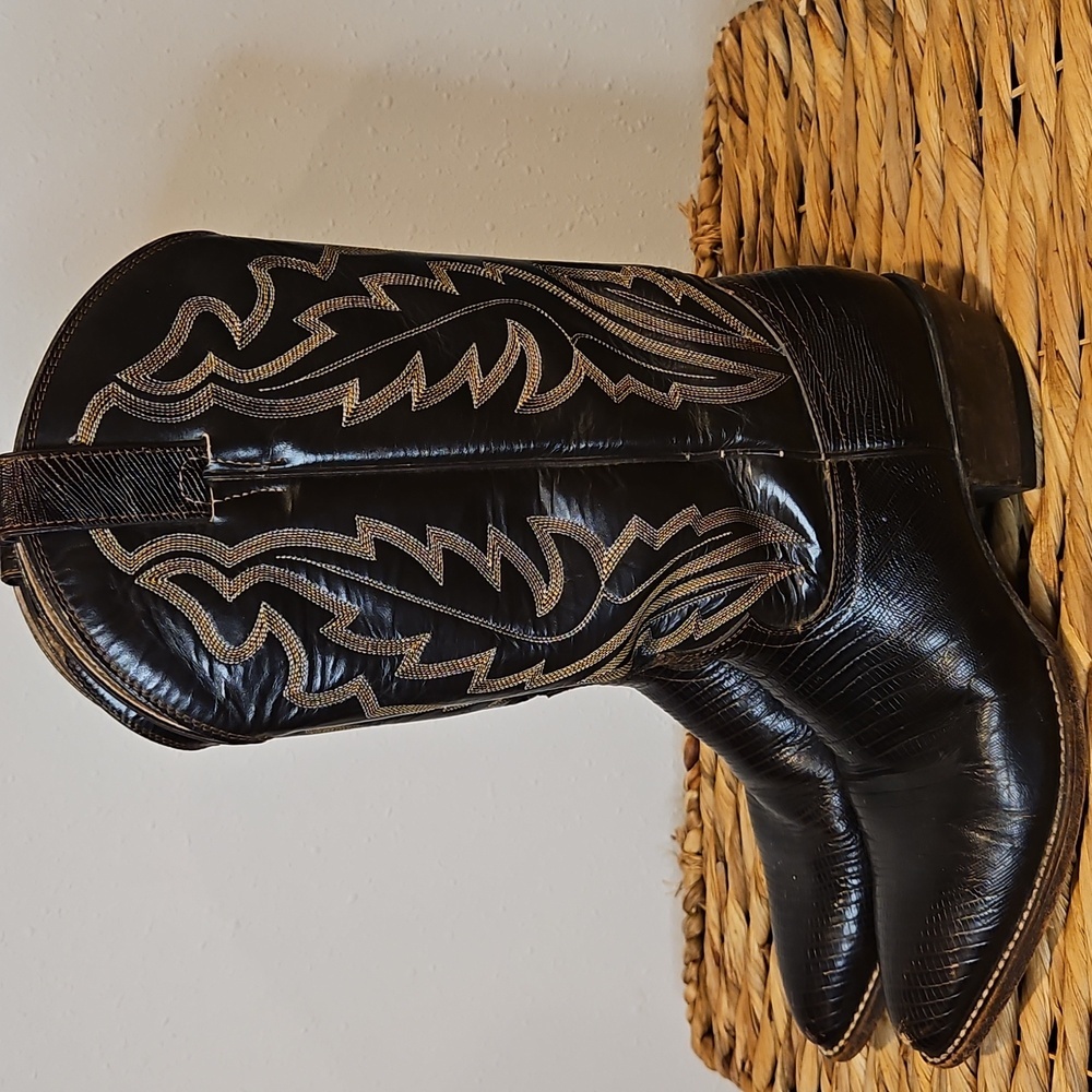 Vintage Diamond J Leather Mens Black Western Cowboy Boots Sz. 8 EE Wide - Picture 6 of 16